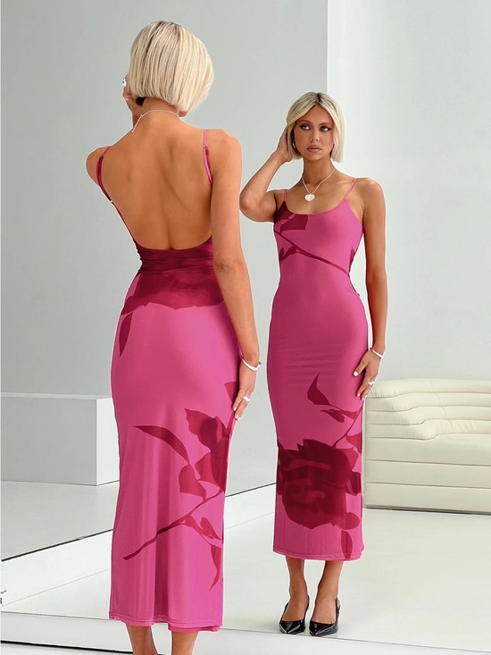 Princess Polly Dresses & Skirts - NIP Princess Polly Knox Maxi Dress Pink Floral Mesh Low Back Size US 6